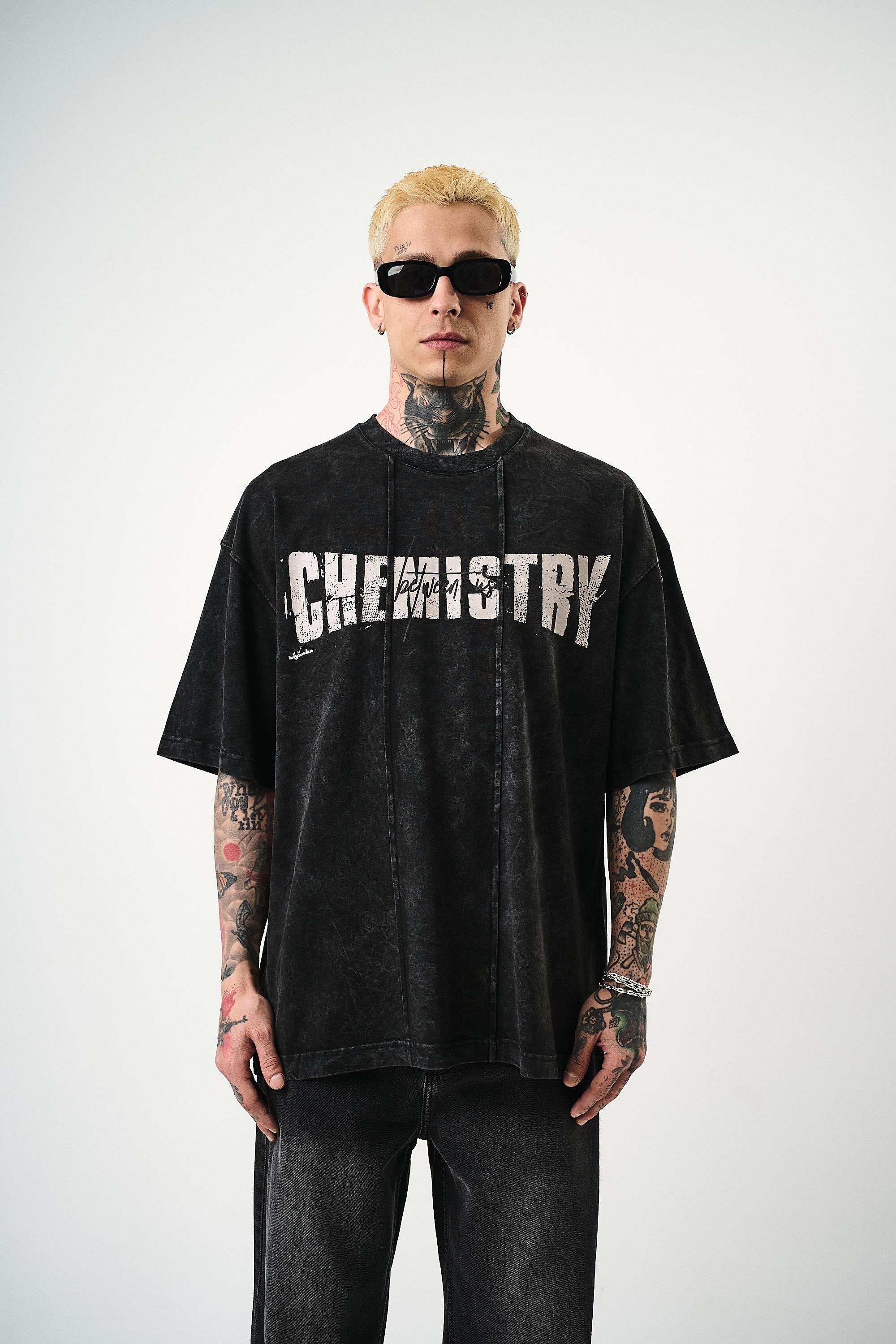 Men's Chemistry Printed Washable Oversize T-Shirt Black
