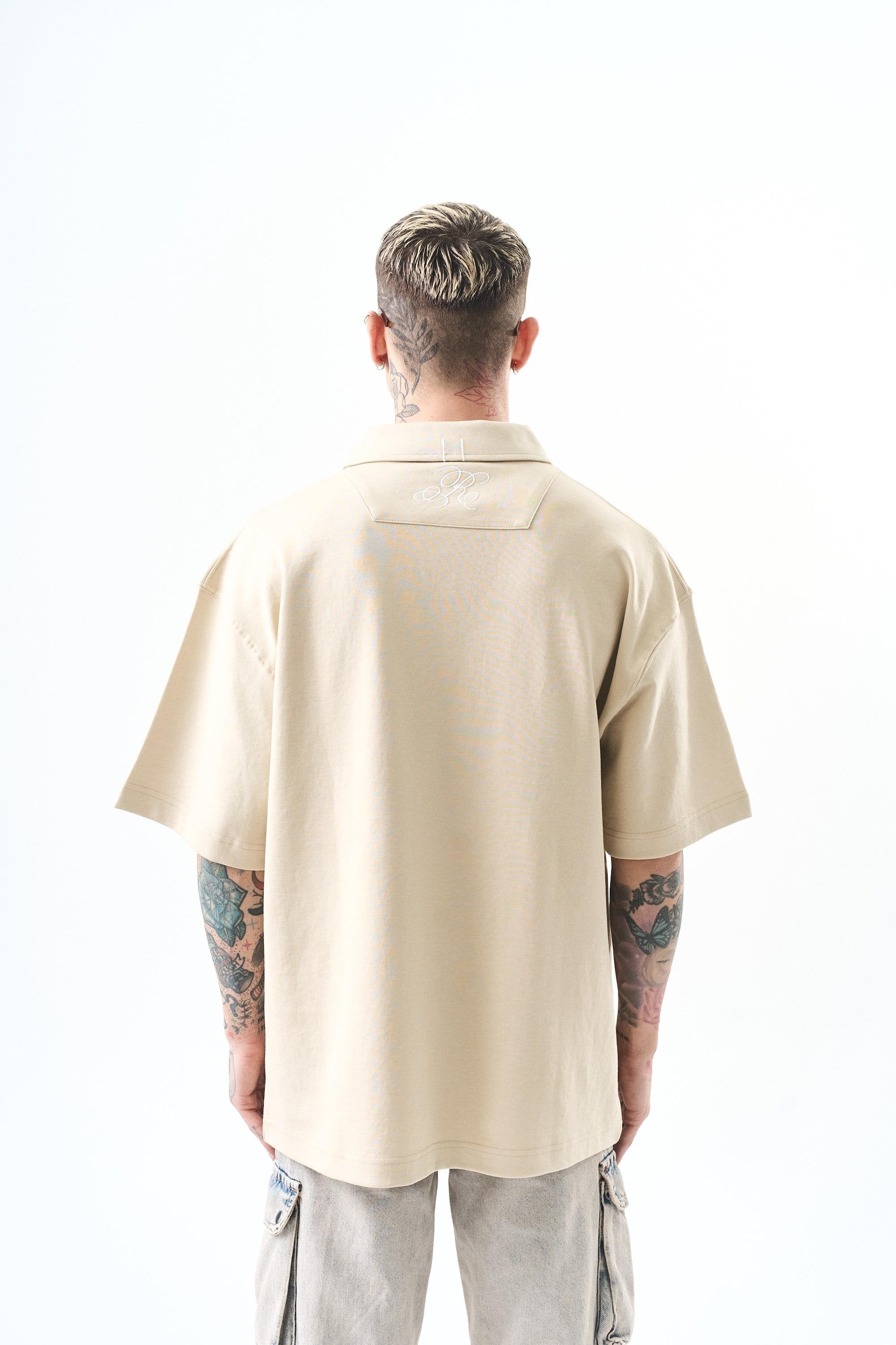 Men's Polo Collar Oversize T-Shirt Olive Green