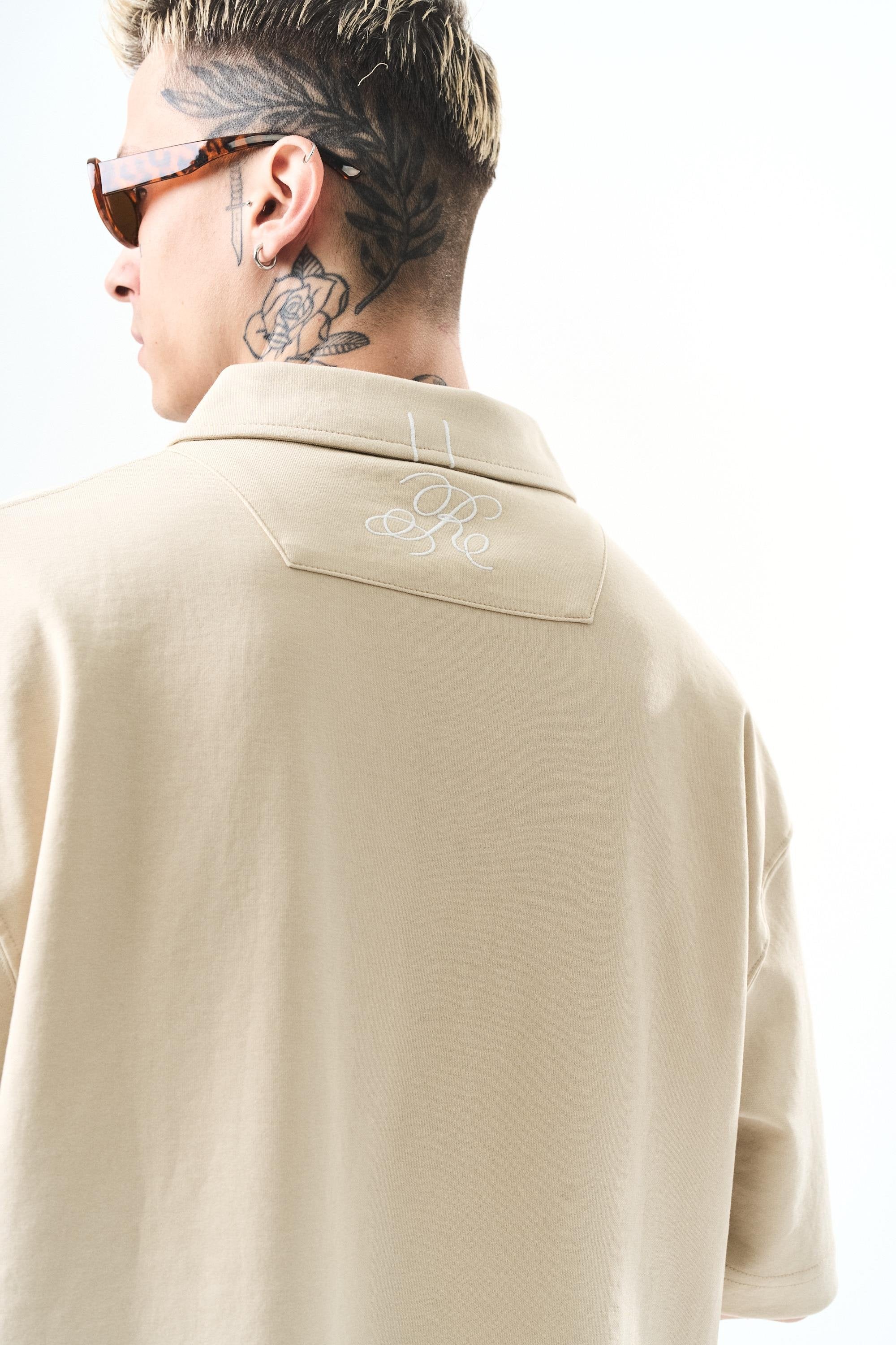 Men's Polo Collar Oversize T-Shirt Olive Green