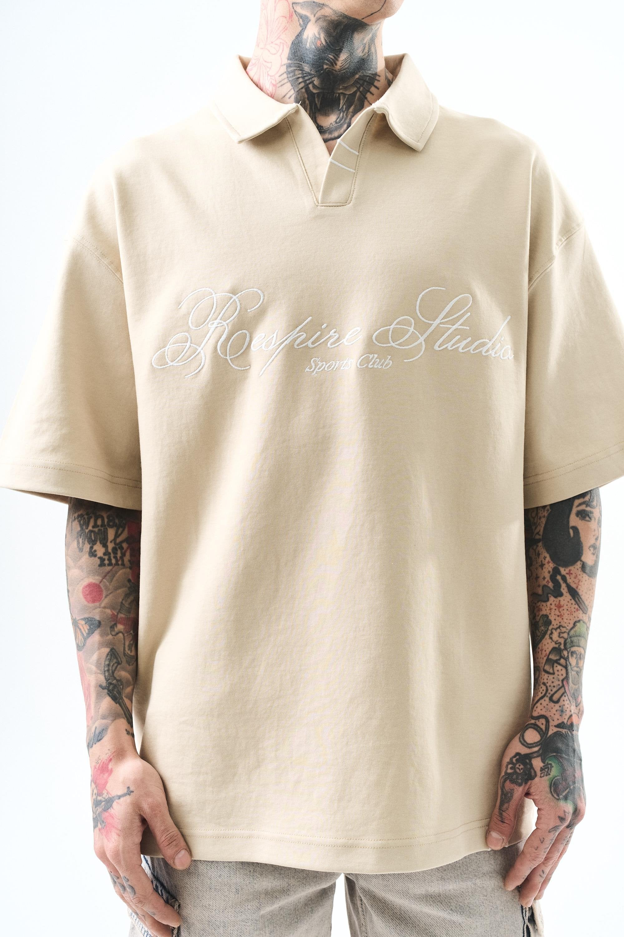 Men's Polo Collar Oversize T-Shirt Olive Green