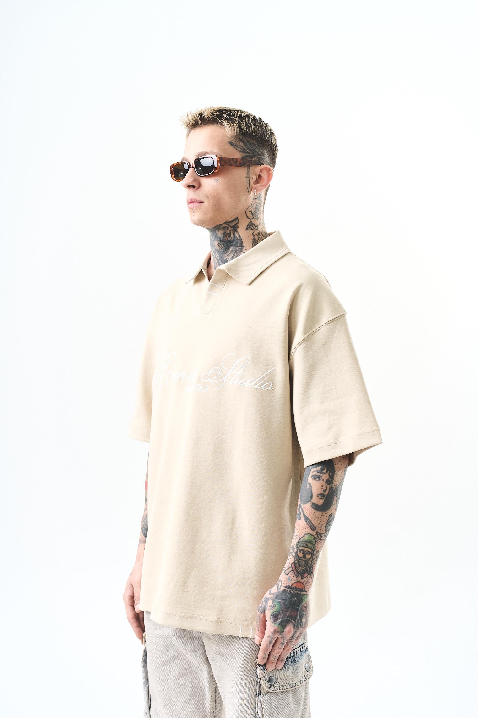 Men's Polo Collar Oversize T-Shirt Olive Green