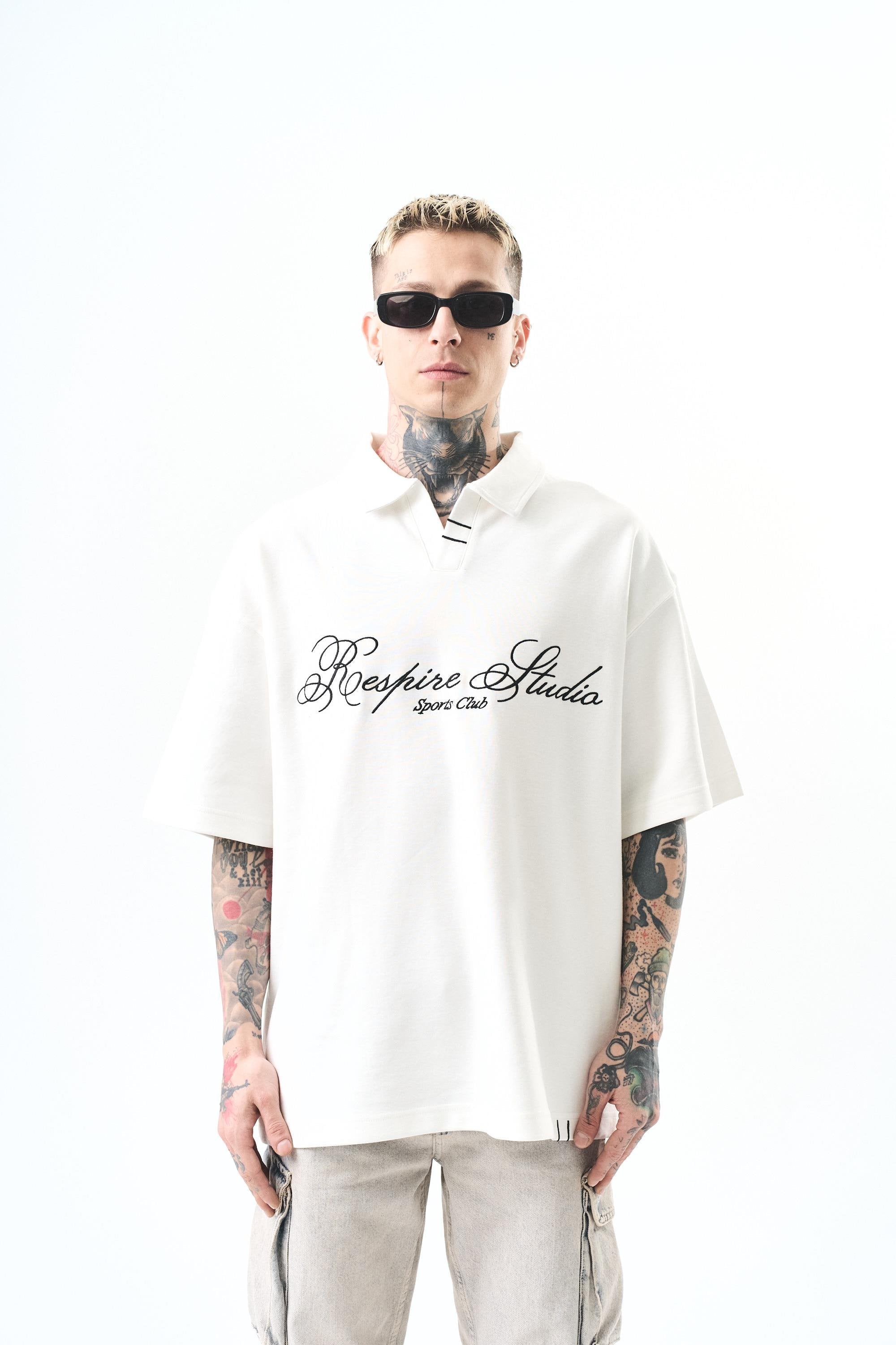 Men's Polo Collar Oversize T-Shirt Olive Green