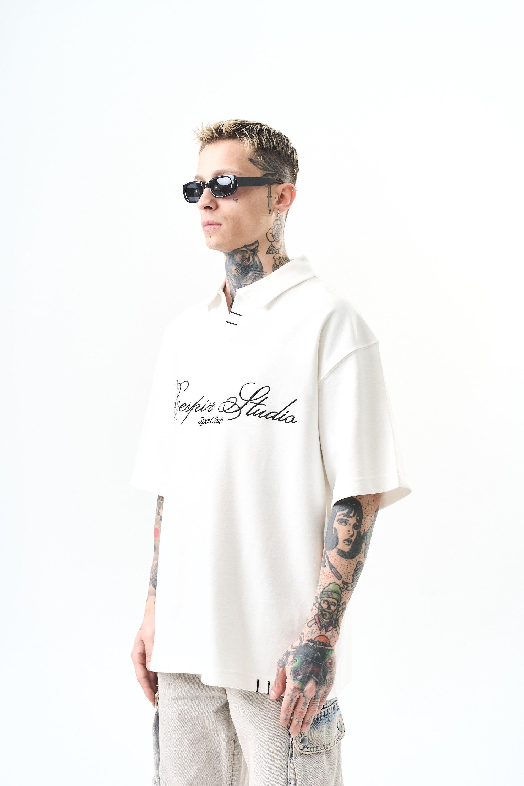 Men's Polo Collar Oversize T-Shirt Olive Green