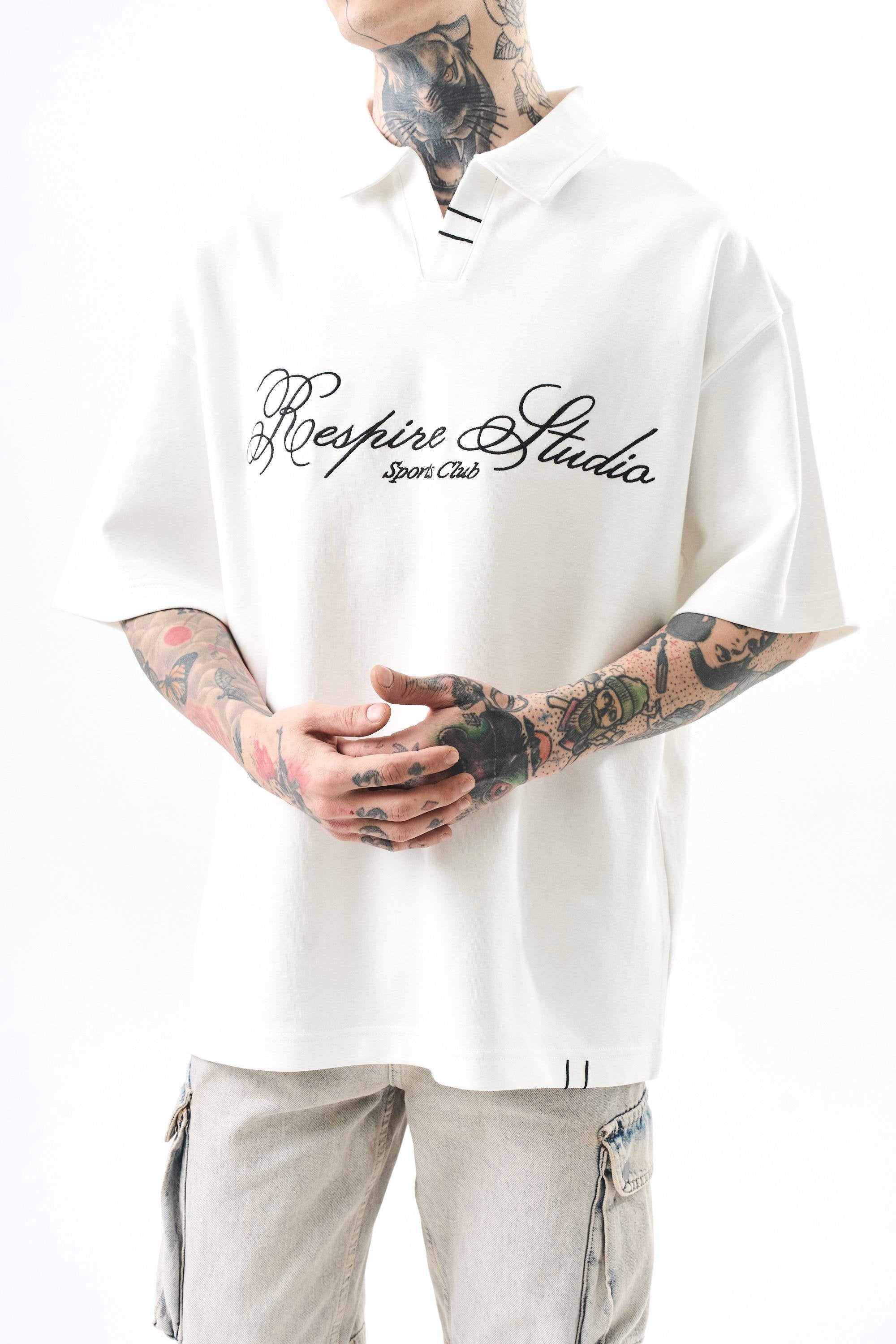 Men's Polo Collar Oversize T-Shirt Olive Green