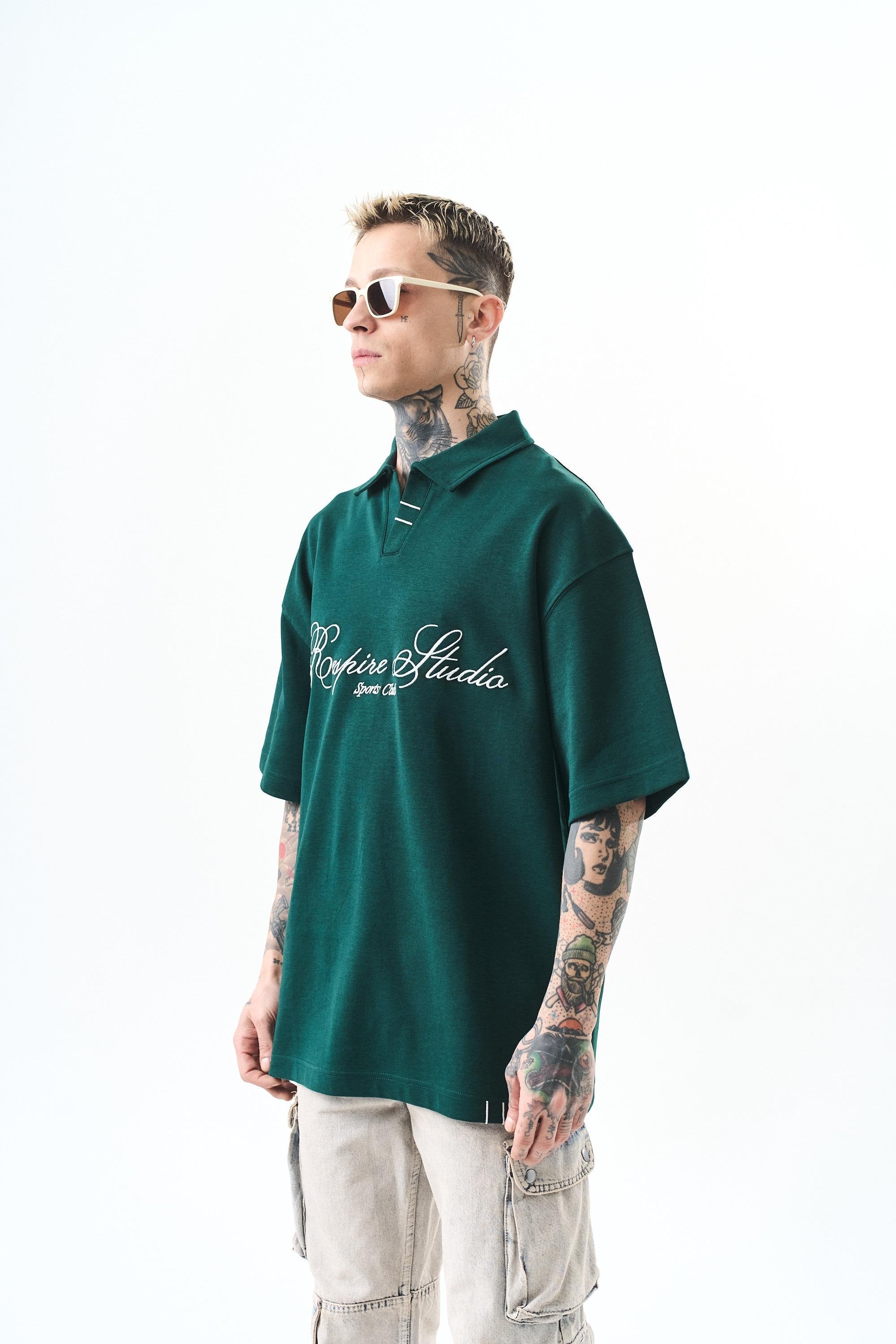 Men's Polo Collar Oversize T-Shirt Olive Green