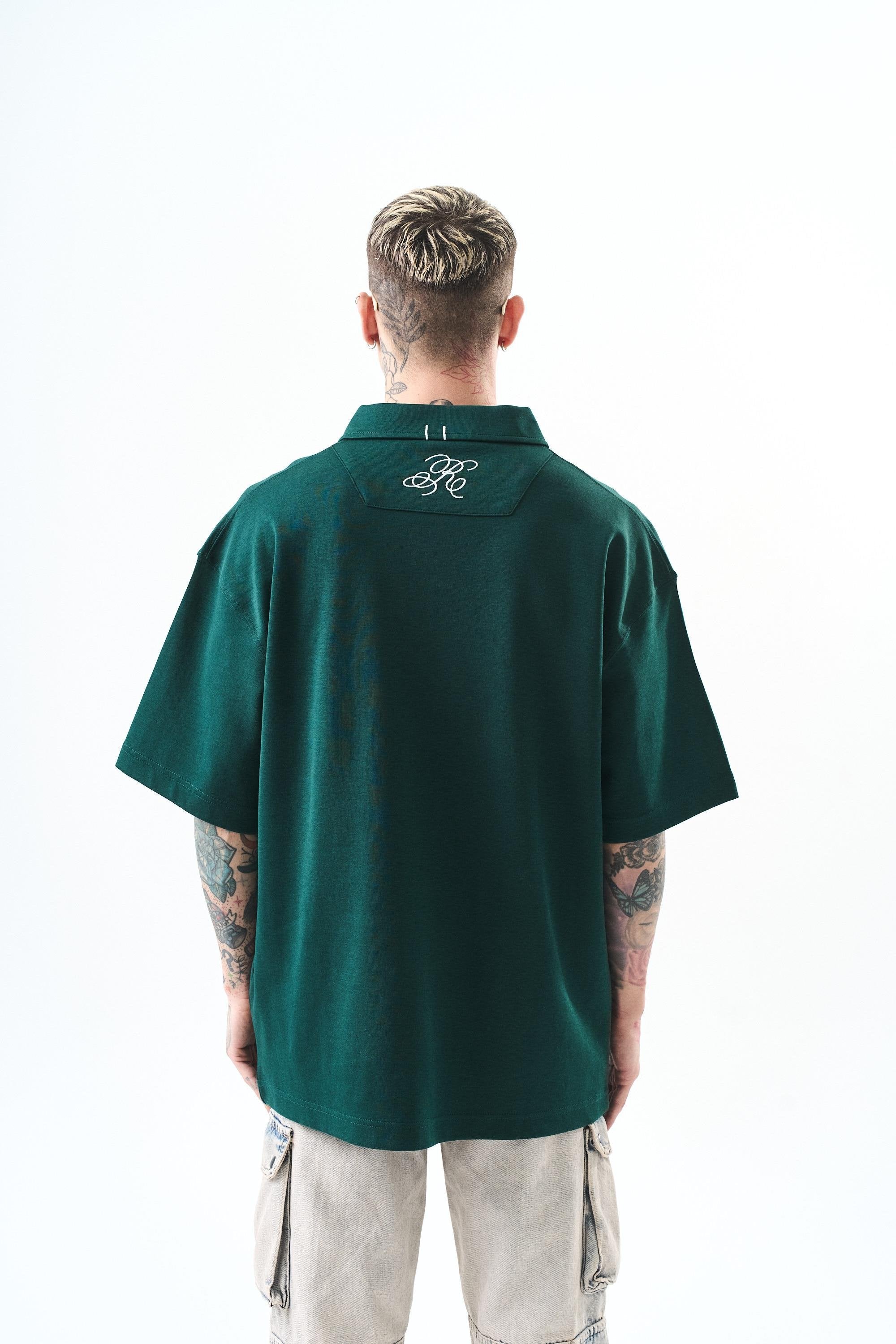 Men's Polo Collar Oversize T-Shirt Olive Green