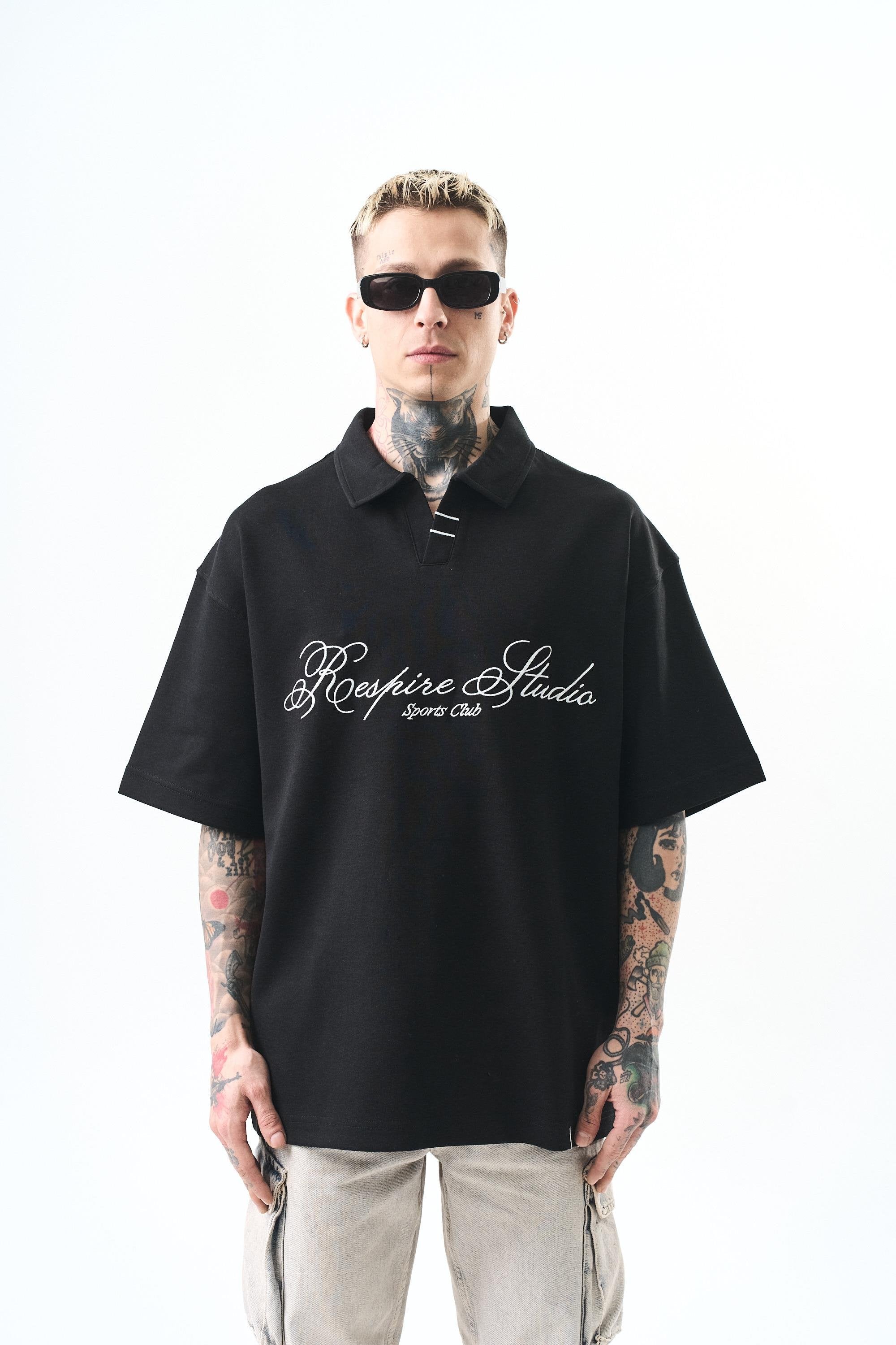 Men's Polo Collar Oversize T-Shirt Olive Green