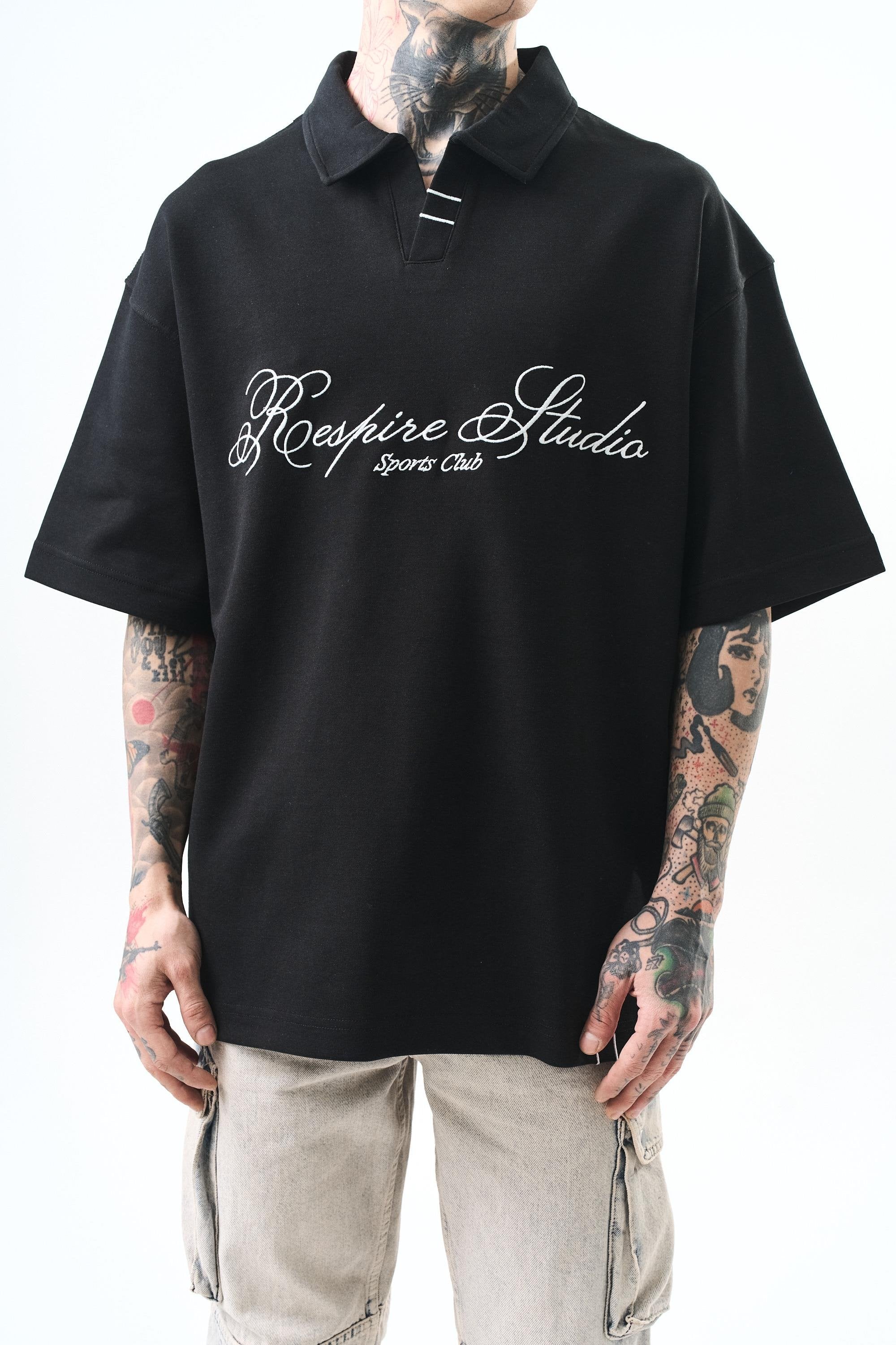 Men's Polo Collar Oversize T-Shirt Olive Green