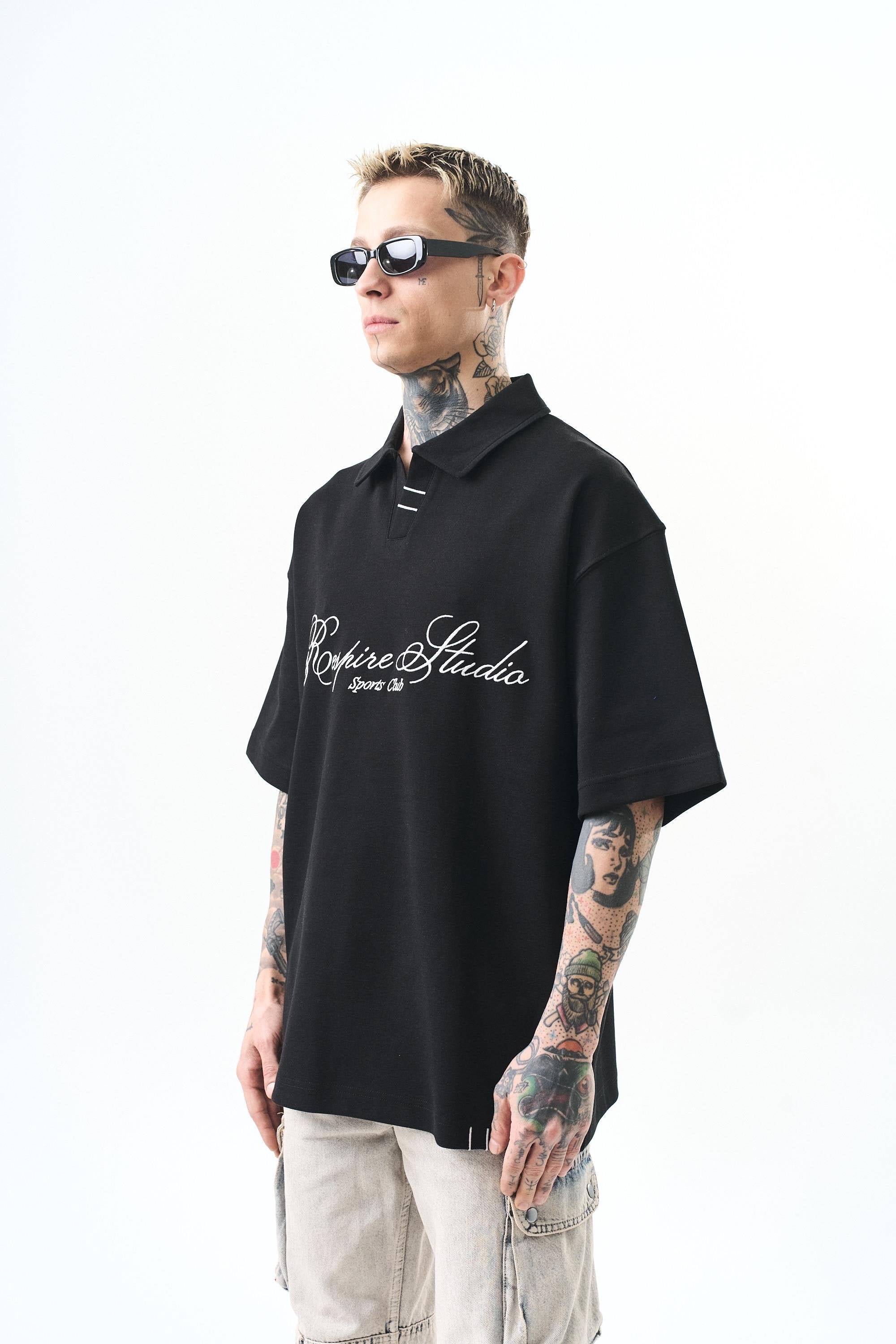 Men's Polo Collar Oversize T-Shirt Olive Green